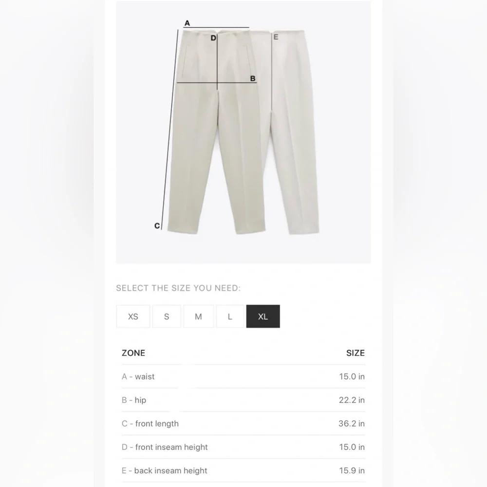 ZARA Linen blend belted ankle pants, new XL